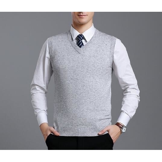 Men's Wool Blend Relax Fit Vest Knit V-Neck Sweater - 04, M