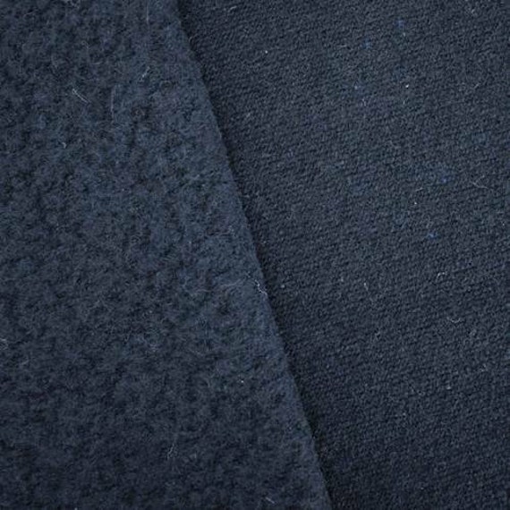 Deepest Navy Wool Blend Brushed Back Textured Fleece Knit, Fabric By The Yard