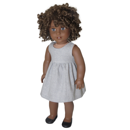 18" Doll Dress. Gray Linen Blend. 18 Inch American Made Girl Clothes