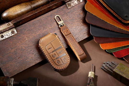 Jeep Chrysler 200 300 Dodge Durango | 2016 - 2018 Ram 1500 2500 3500 Key Case, Handmade Coverkey Chain, Leather Car Key Fob Cover