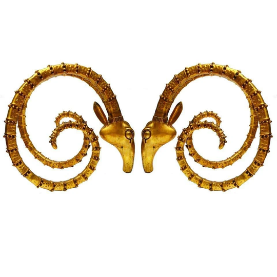 Pair Of Brass Ibex Ram Head Dining Table Bases in The Style Alain Chervet