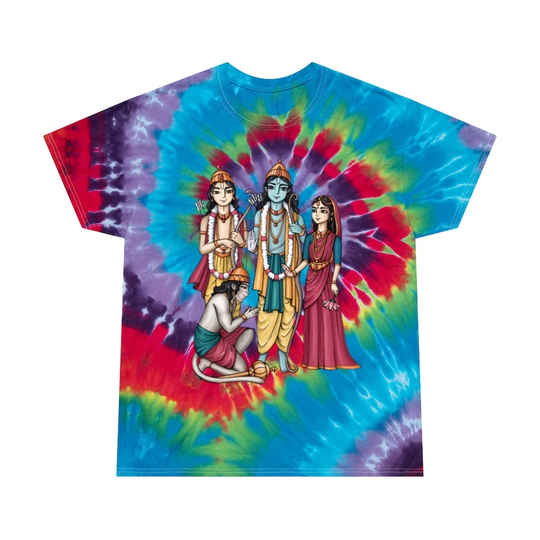 Ramayana - Tie Dye Spiritual Tee Shirt | Sita Ram Lakshman Hanuman Rasika Designs Hare Krishna Shop Bhakti Yoga