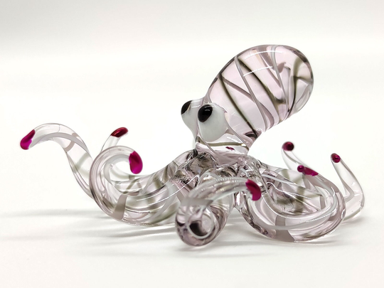 Octopus Miniature Figurines Animals Hand Blown Color Glass Art Collectible Gift Decorate, Clear White
