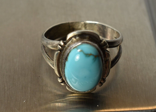 Vintage Southwest Turquoise Sterling Ring Signed Jj Size 7