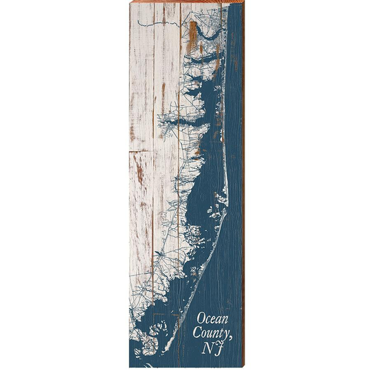 Ocean County, New Jersey Map Wooden Sign | Wall Art Print On Real Wood