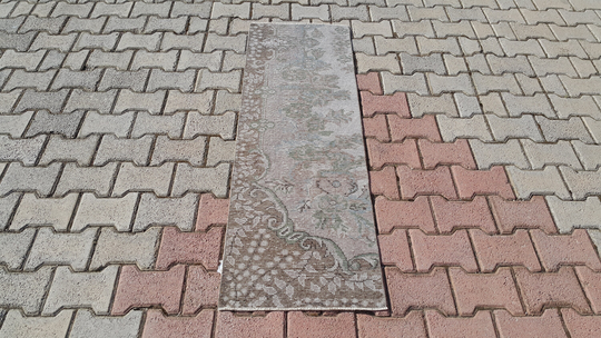 2x5 Ft, Oushak Runner Rug, Vintage Rug, Turkish Gray Rug Runner, Rug, Area Runner, Anatolian Wool Rug, 4529