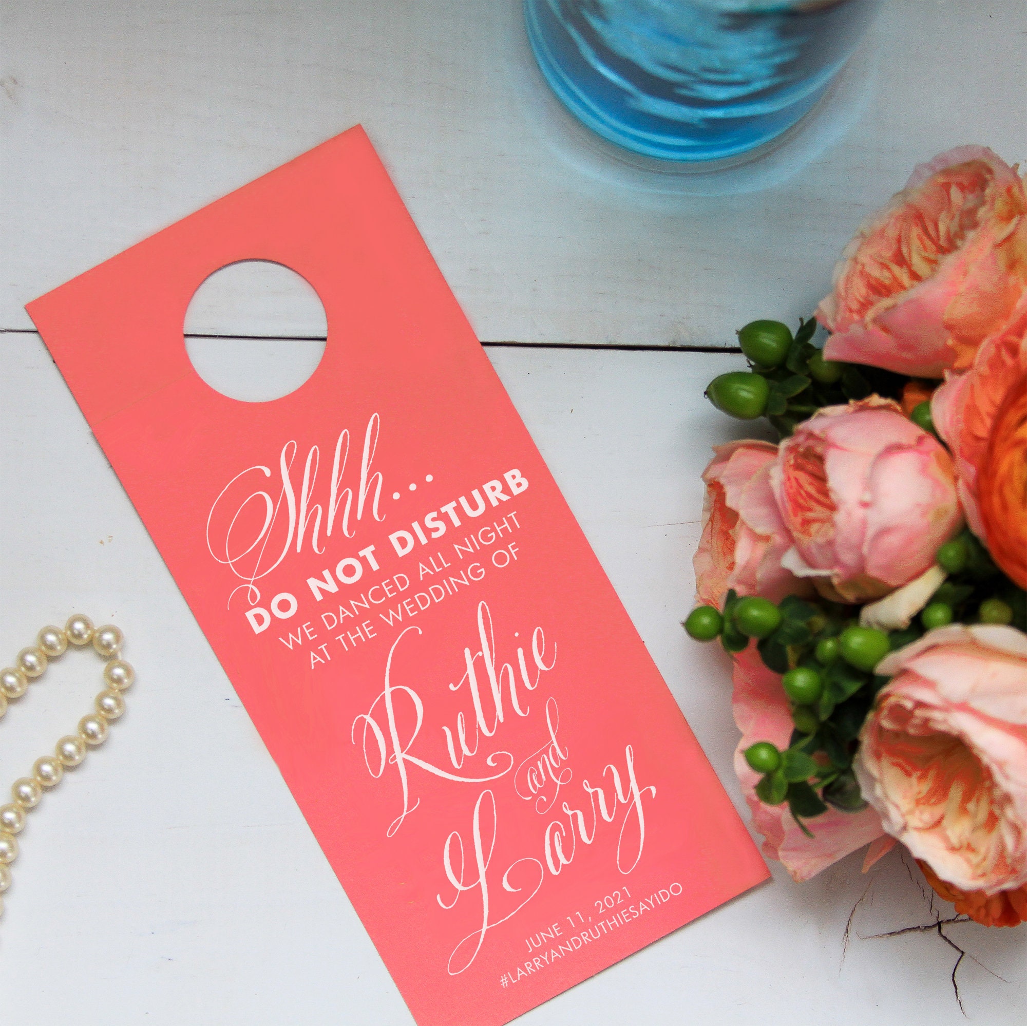 Custom Do Not Disturb Door Hanger - Couple Script, I Partied All Night Wedding Favor, Welcome Bag Tag, Decor