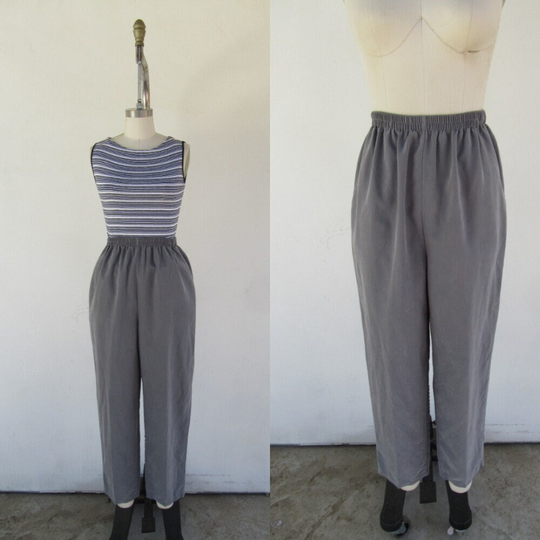 90S Gray Tapered Easy Pants | Minimalist Pull On Mom 23 To 28