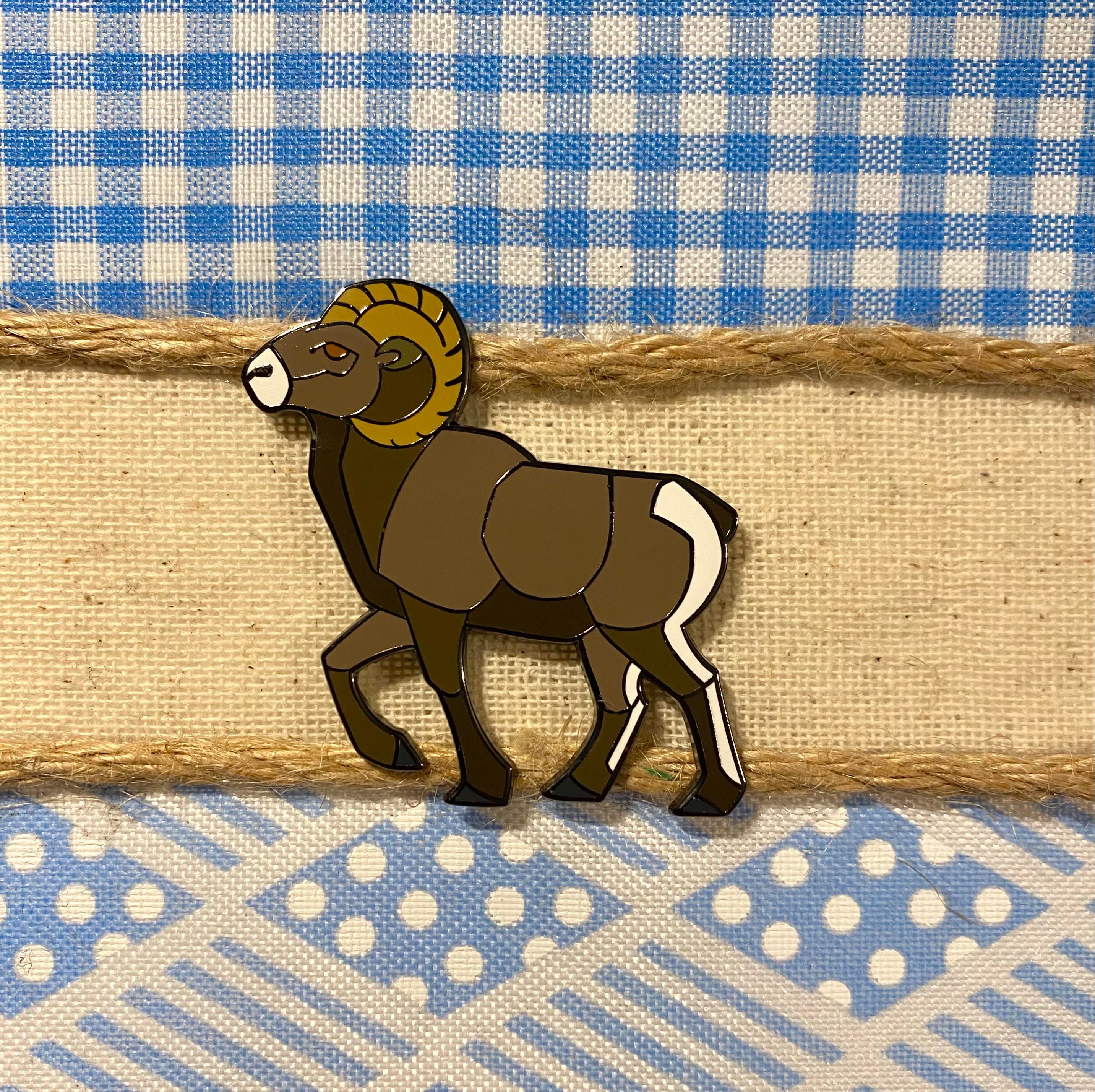 Bighorn Sheep Hard Enamel Pin | Ram Animal Art Deco