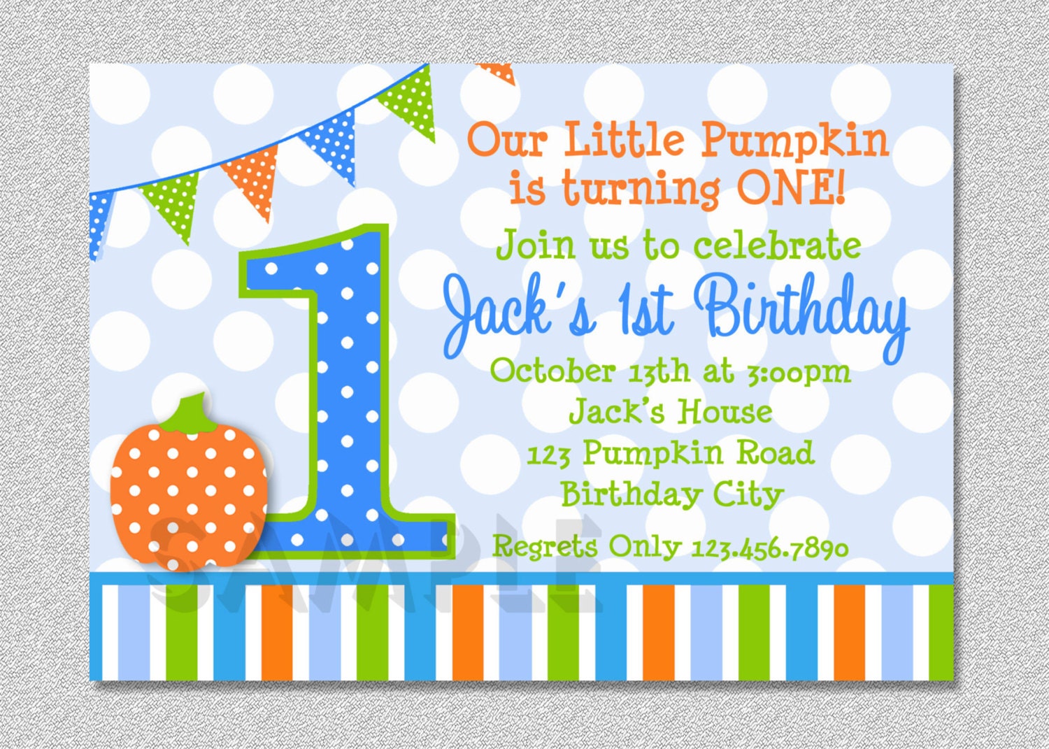 Pumpkin Birthday Invitation Fall 1st Party Invites Boys Or Girls