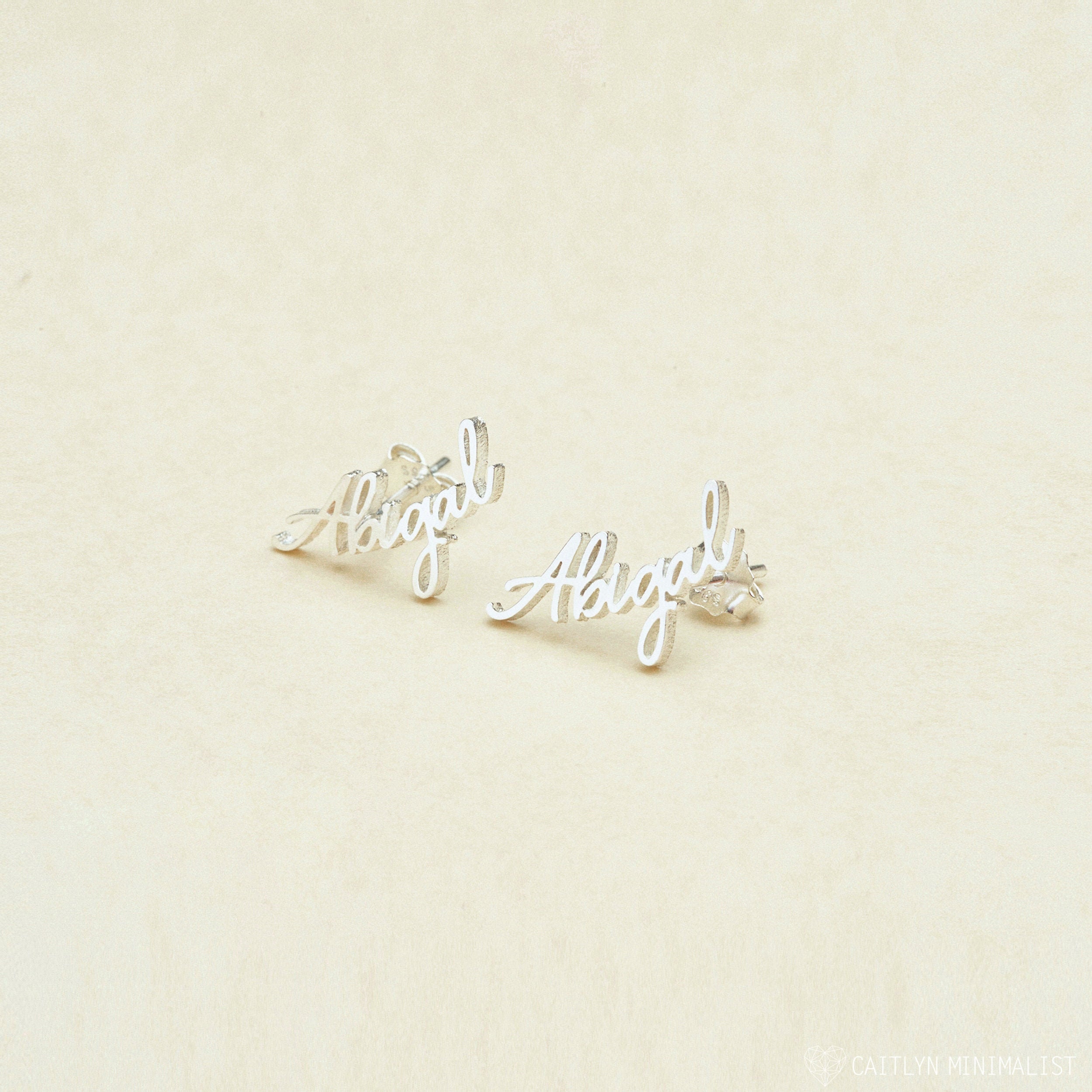 Dainty Name Earrings in Sterling Silver, Rose & Gold Minimalist Stud Earring Baby Girl Gift Mother Ch08F68