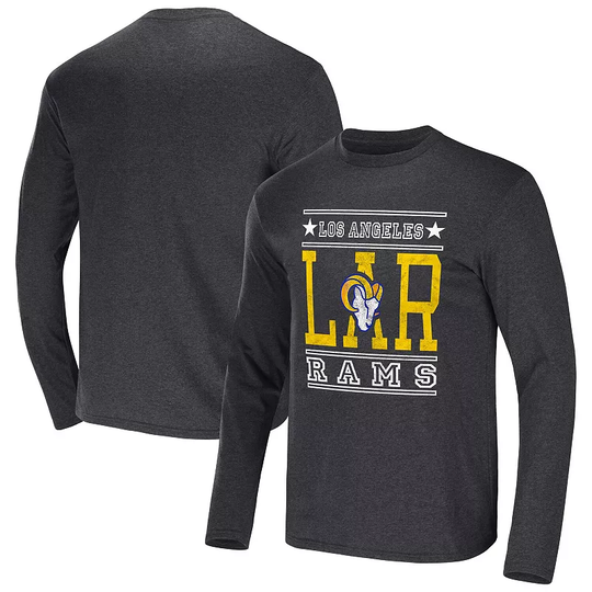 Men's NFL x Darius Rucker Collection by Fanatics Heathered Charcoal Los Angeles Rams Long Sleeve T-Shirt, Size: Small, Grey