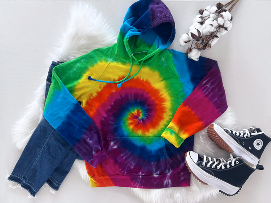 Rainbow Tie Dye Juniors Size Hoody Sweatshirt, Hoodie