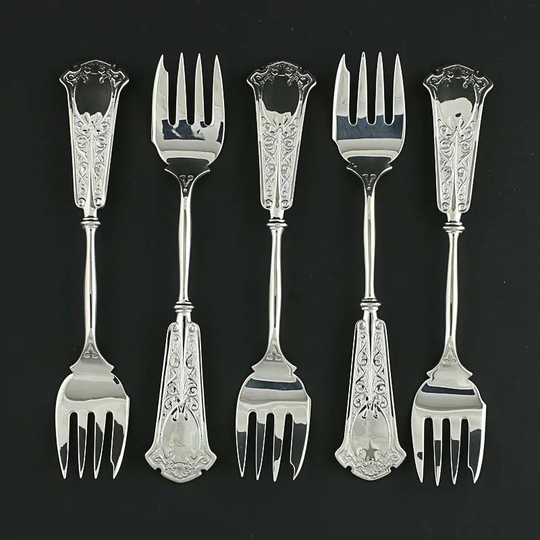 John R Wendt Monroe Arabesque Cocktail Seafood Forks 5 1/2" Braverman & Levy