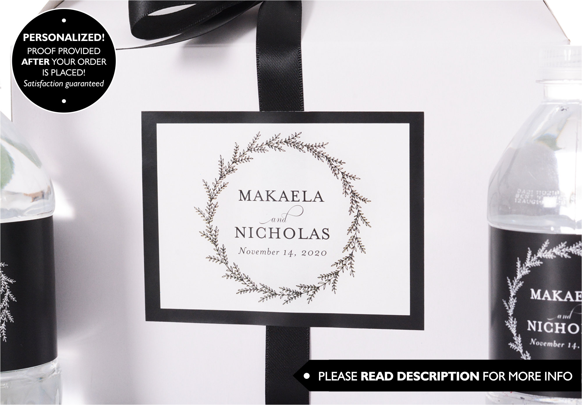 Wreath Wedding Stickers - Welcome Bag Box Favor Custom Labels #wdib-318