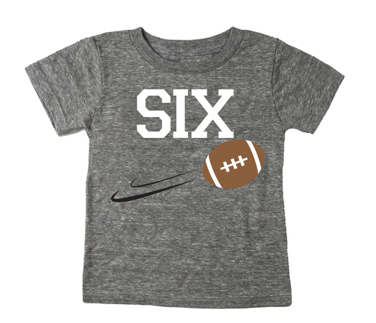 Sixth 6Th Birthday "Six' Football Tri Blend Kids 6 T-Shirt - Boy & Girl Tee Twins Triplets