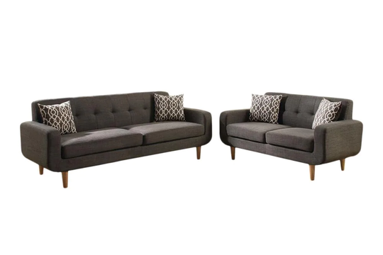 Poundex Saul Midcentury 2-Piece Polyester/Polyester Blend Ash Black Living Room Set | F6524
