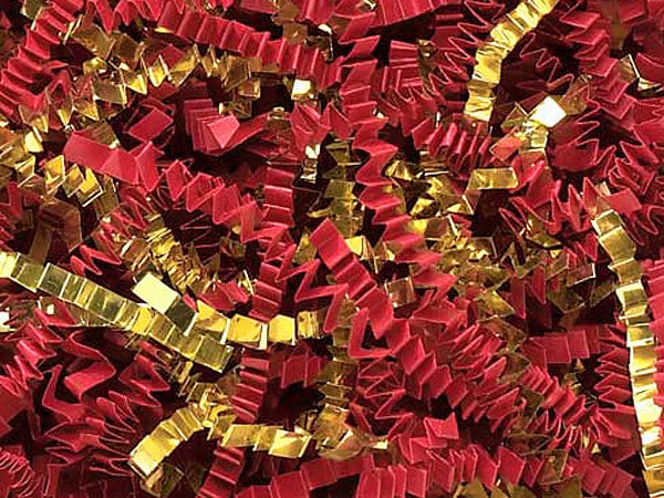 Red & Sparkly Gold Blend Gift Basket Shred, Crinkle Paper Filler Display Bedding | Free Shipping
