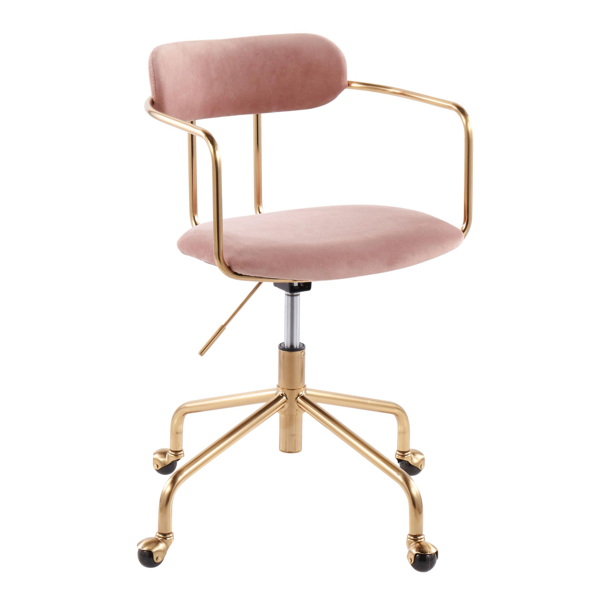 Gold Metal and Velvet Upholstered Home Office Chair: Pink by World Market