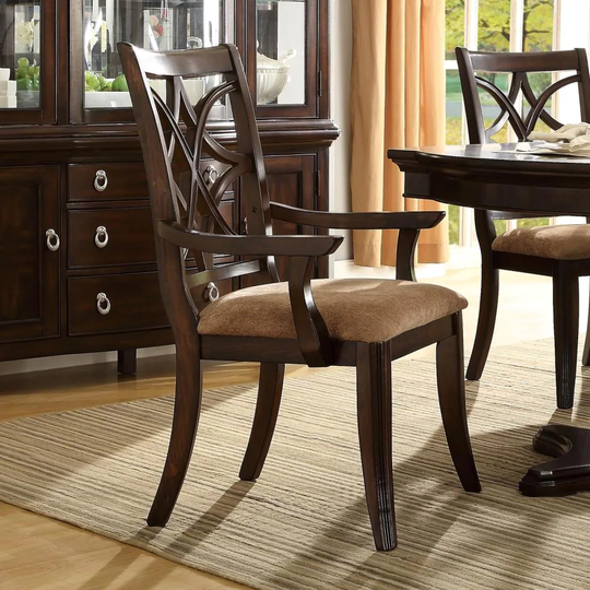 Homelegance Set of 2 Keegan Traditional Polyester/Polyester Blend Upholstered Dining Arm Chair (Wood Frame) in Brown | 2546A