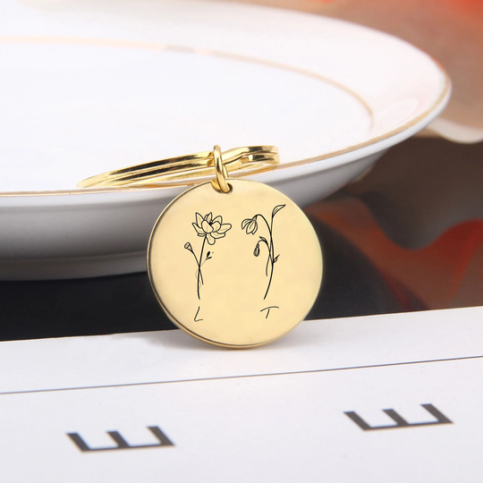 Birthflower Keychain Gift For Women Best Gifts For Her Personalized Dad Father's Day, Custom With Kids & Initials