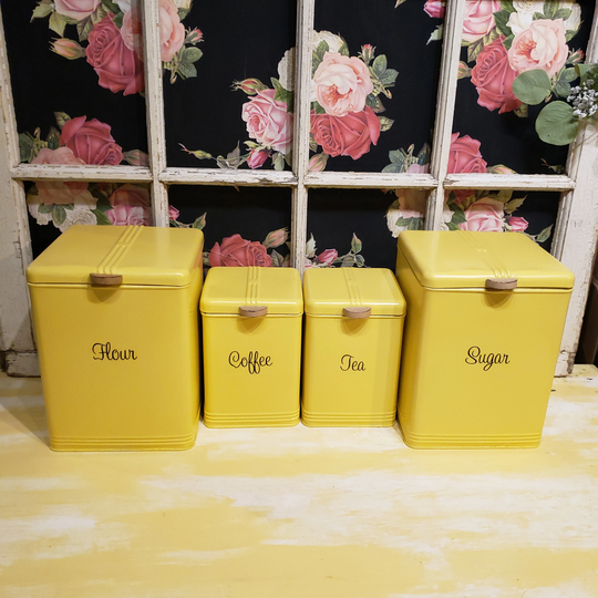 Antique Vintage Kreamer Canisters Set Yellow Excellent Condition