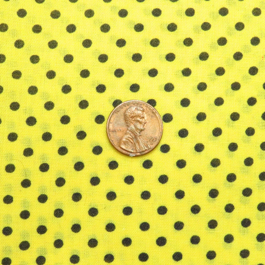 Vintage Polka Dot Fabric Yellow Black Cotton Blend 35x44