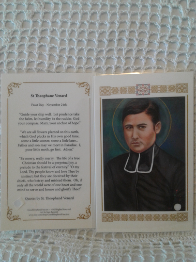 St Theophane Venard Missionary, Laminated Relic Holy-Prayer Cards, Warm White Card Stock, Image Taken From My Ooak, Signed, Acrylic Painting