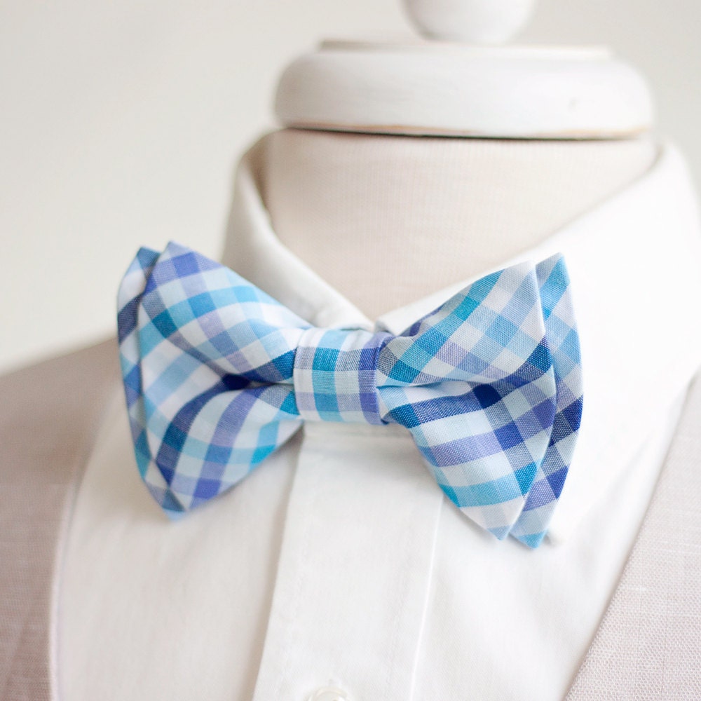 Bow Tie, Mens Bowtie, Bowties, Ties, Groomsmen Wedding Ties - Navy, Aqua, Purple Organic Madras Plaid