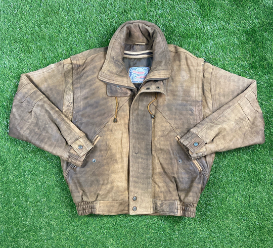 Vintage Brown Leather Jacket Size Xtra Large Xl Hurricane Hawking American Apparel Cozy Very Warm Coat