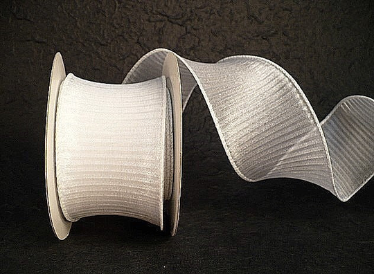 White Semi Solid Wired Spiral Ribbon, White Spiral, Garland Heavy Sheer Fabric Ribbon 2.5"x9 Yards
