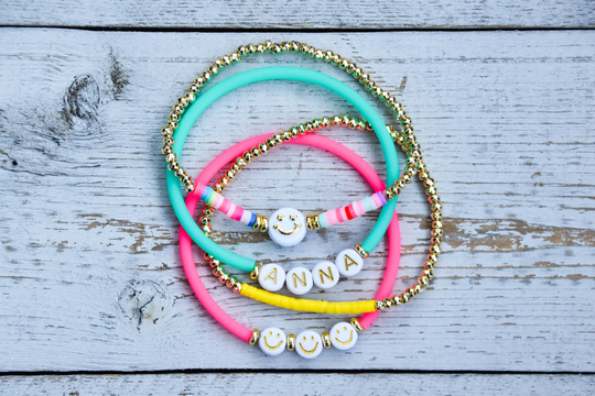 The Smiley Stack, Beaded Bracelets, Smiley Face