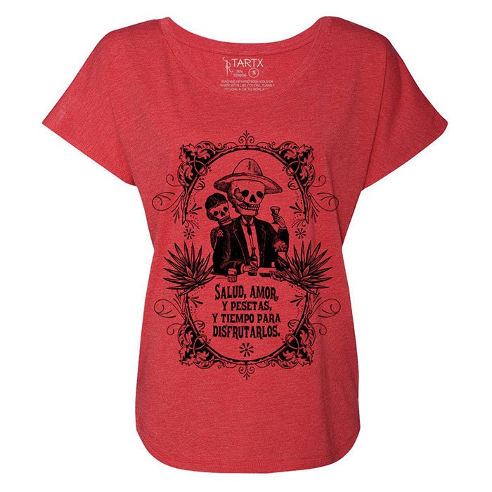 Calavera Couple Toasting Tri-Blend Dolman T-Shirt Xs-3Xl