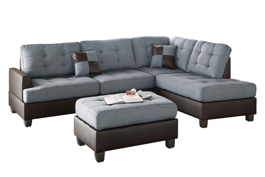 Poundex Matthew Modern 3-Piece Polyester/Polyester Blend Grey/Dark Brown Living Room Set in Gray | F6858