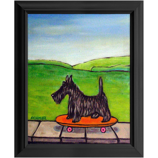 Scottish Terrier Dog Skateboarding Artwork Ready To Hang Framed Wall Art Decor Animal Gift