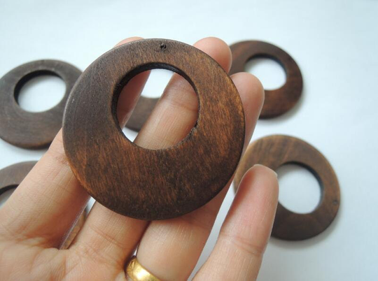 6 Pcs 50mm Brown Wood Ring Big Hole Earring/Pendant-Flat Side | Nw165
