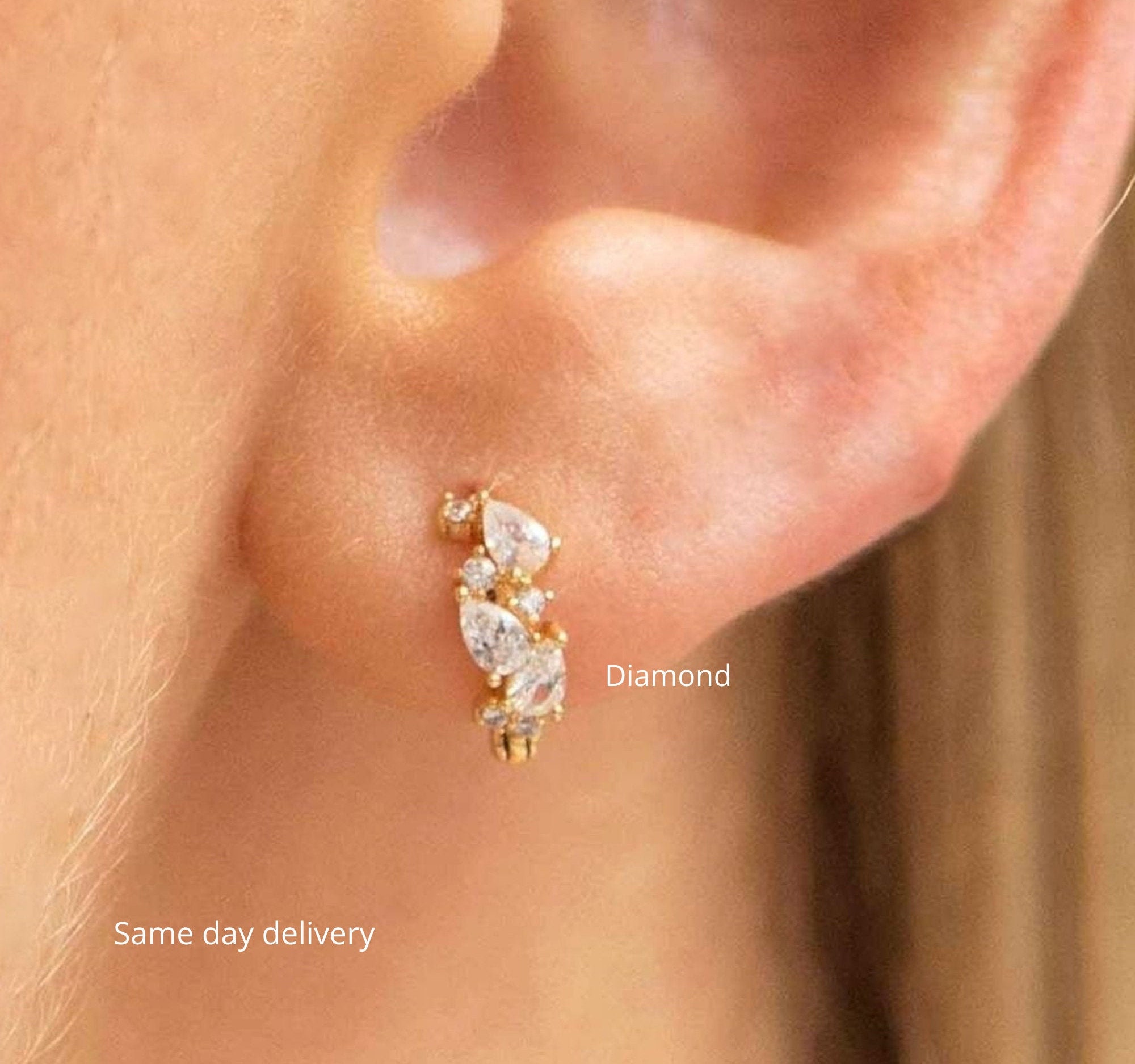 Diamond Hoop Earringslab Diamond Huggie Earrings10K/14K Solid Gold Earringstinyhuggie Grown Earrings