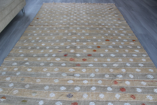 Beige Kilim Rug, Large Turkish Area Bohemian Anatolian Mut /