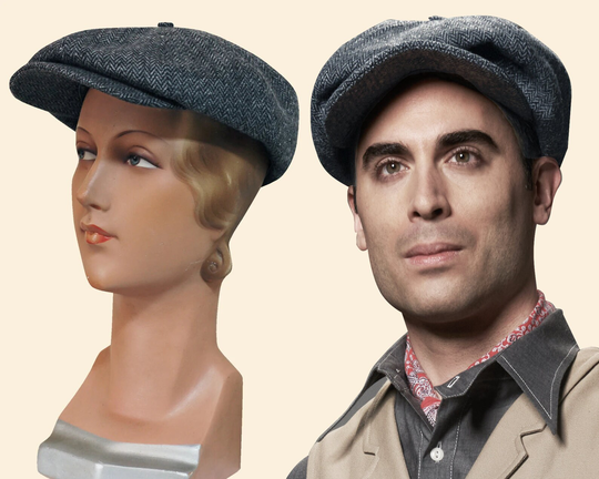 30S 20S Herringbone Cap Grey Wool Blend Swing Lindy Hop 1930 1920