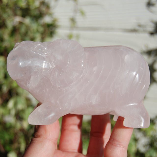 Sale Was 225 | 1.2lb Xl Rose Quartz Crystal Ram, Hand Carved Horned Sheep