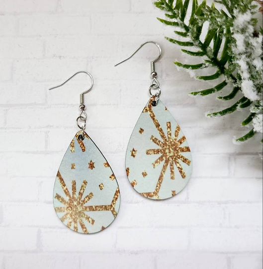 Christmas Earrings/Jewelry/ White & Gold Vintage Wood Festive Jewelry Gift For Her