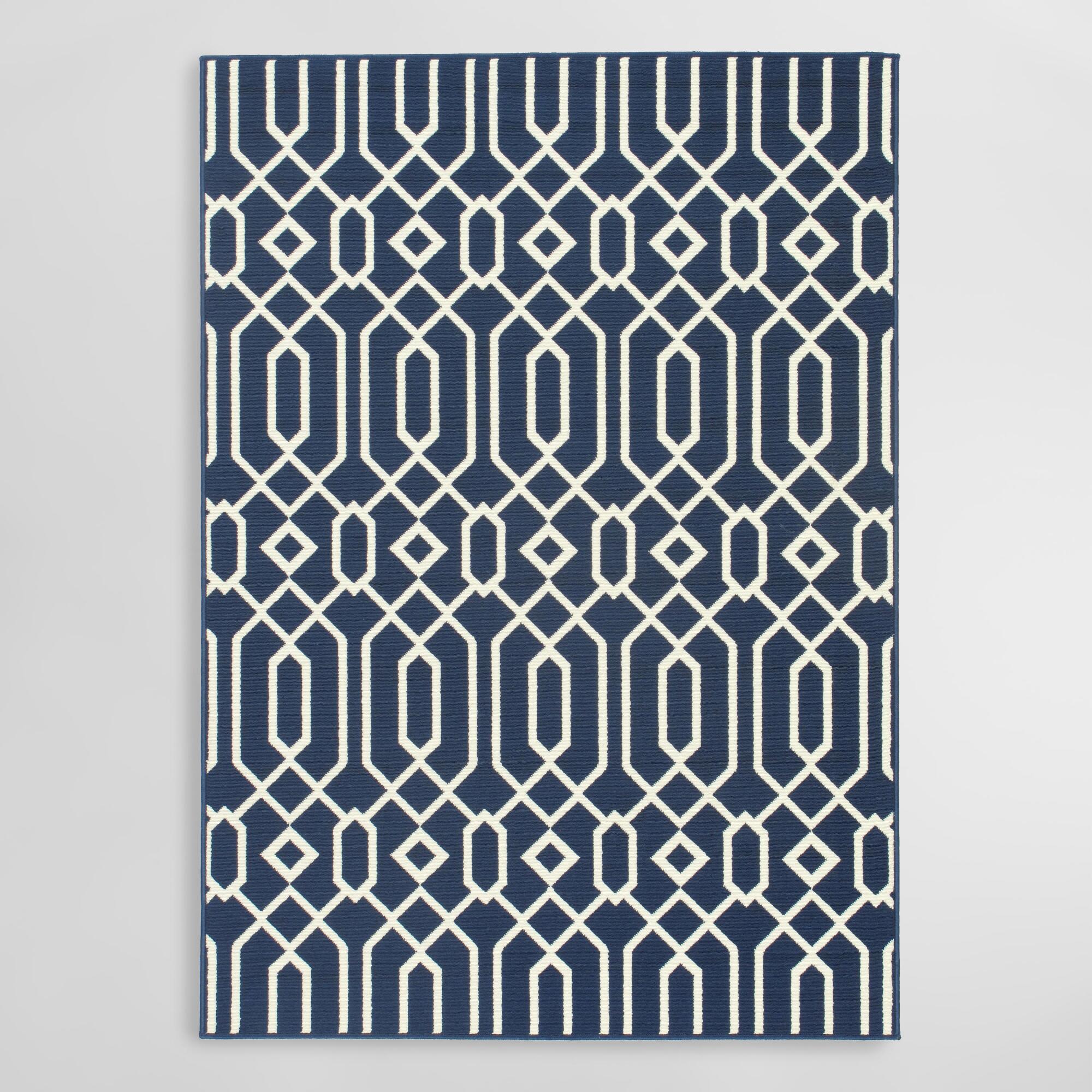 Navy Blue Cortes Indoor Outdoor Patio Area Rug by World Market
