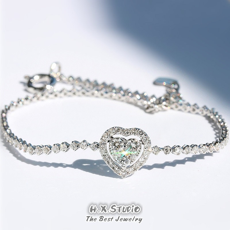 Hx Jewelry | Diamond Heart Tennis Bracelet in Solid 18K Gold/Custom Fine Jewelry/Personalization Design/Gift For Women & Girls