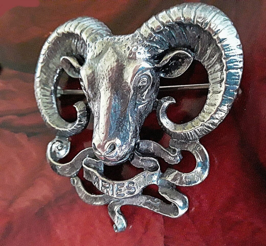 Cini Ram Sterling Silver Brooch, Aires Zodiac, 925 Dimensional Vintage
