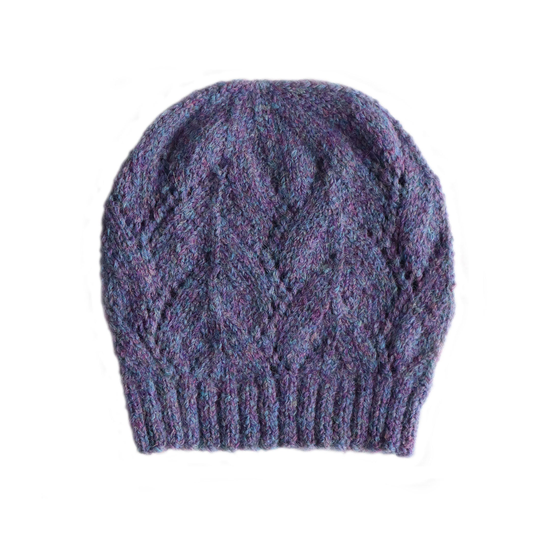 Hat - Beanie Alpaca Blend Cable Pattern Hand Knitted, Purple/ Blue Mix