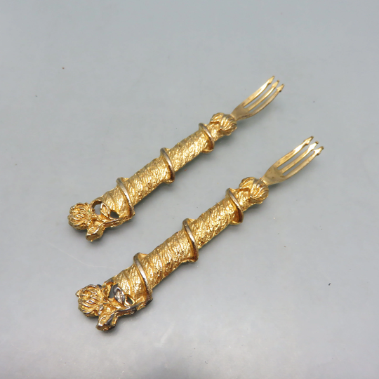 Golden Seafood Cocktail Forks, 1960S, Vintage