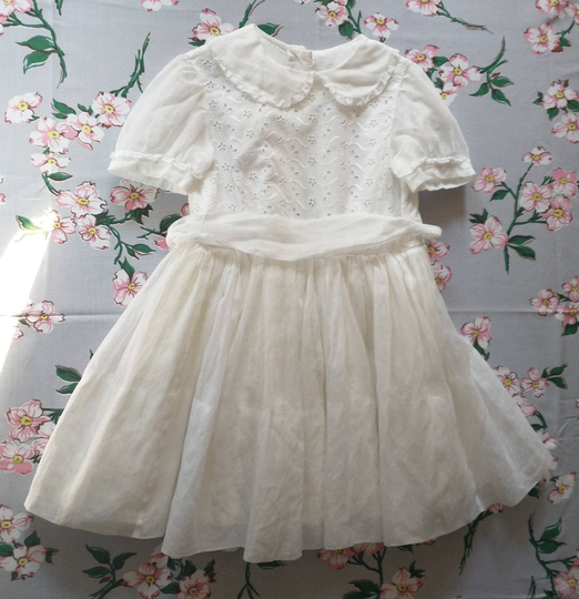 Vintage Girl's Dress 1950's 1960's White Party Handmade Ooak Little Girl Fancy Organza Taffeta Eyelet Flower Wedding