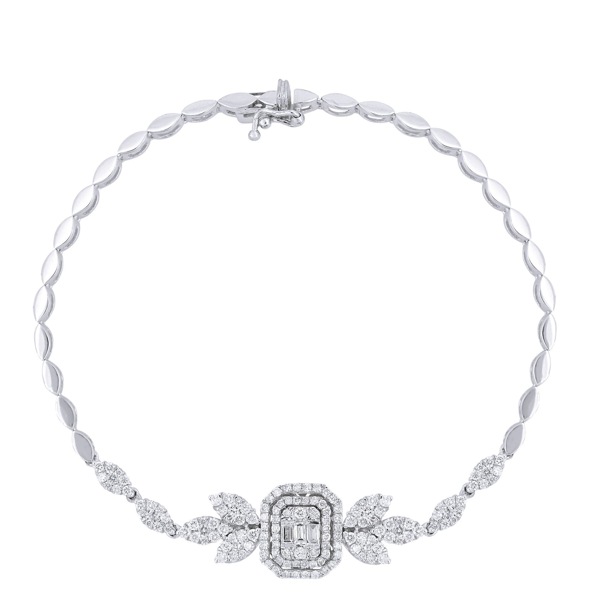 Hi/Si Clarity Diamond Bracelet/Dainty Baguette With Chain 14K Gold Solid