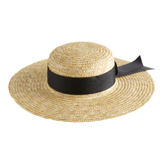 Straw Willa Boater Hat With Black Trim: Natural by World Market