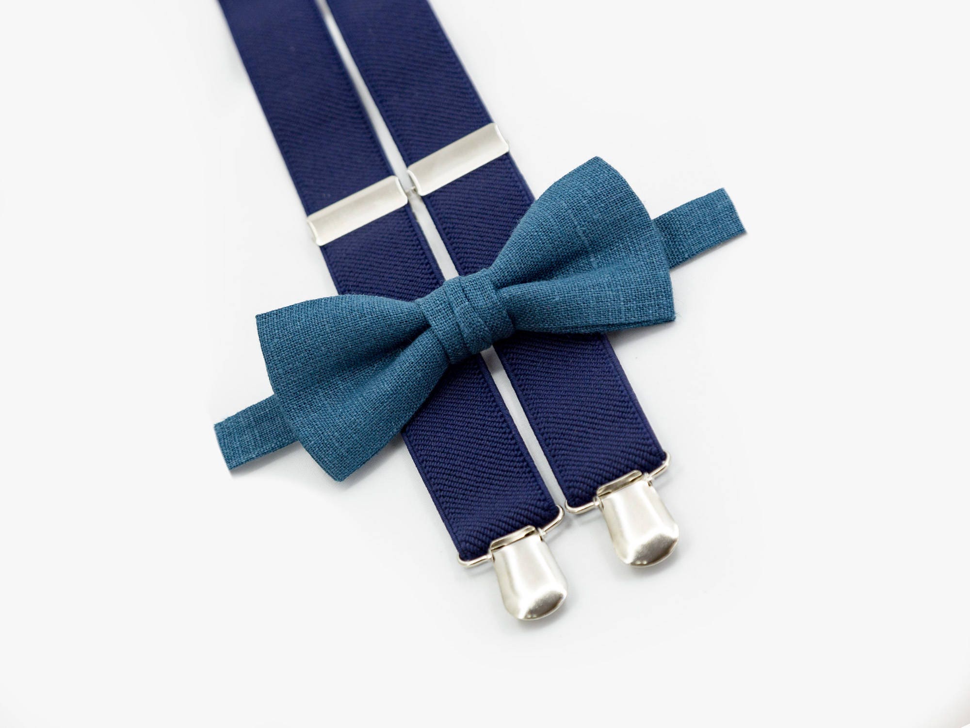 Ringbearer Outfit Teal Bow Tie & Navy Blue Suspenders Boys Wedding